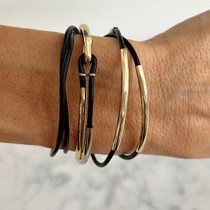 Black leather cord wrap-around bracelet